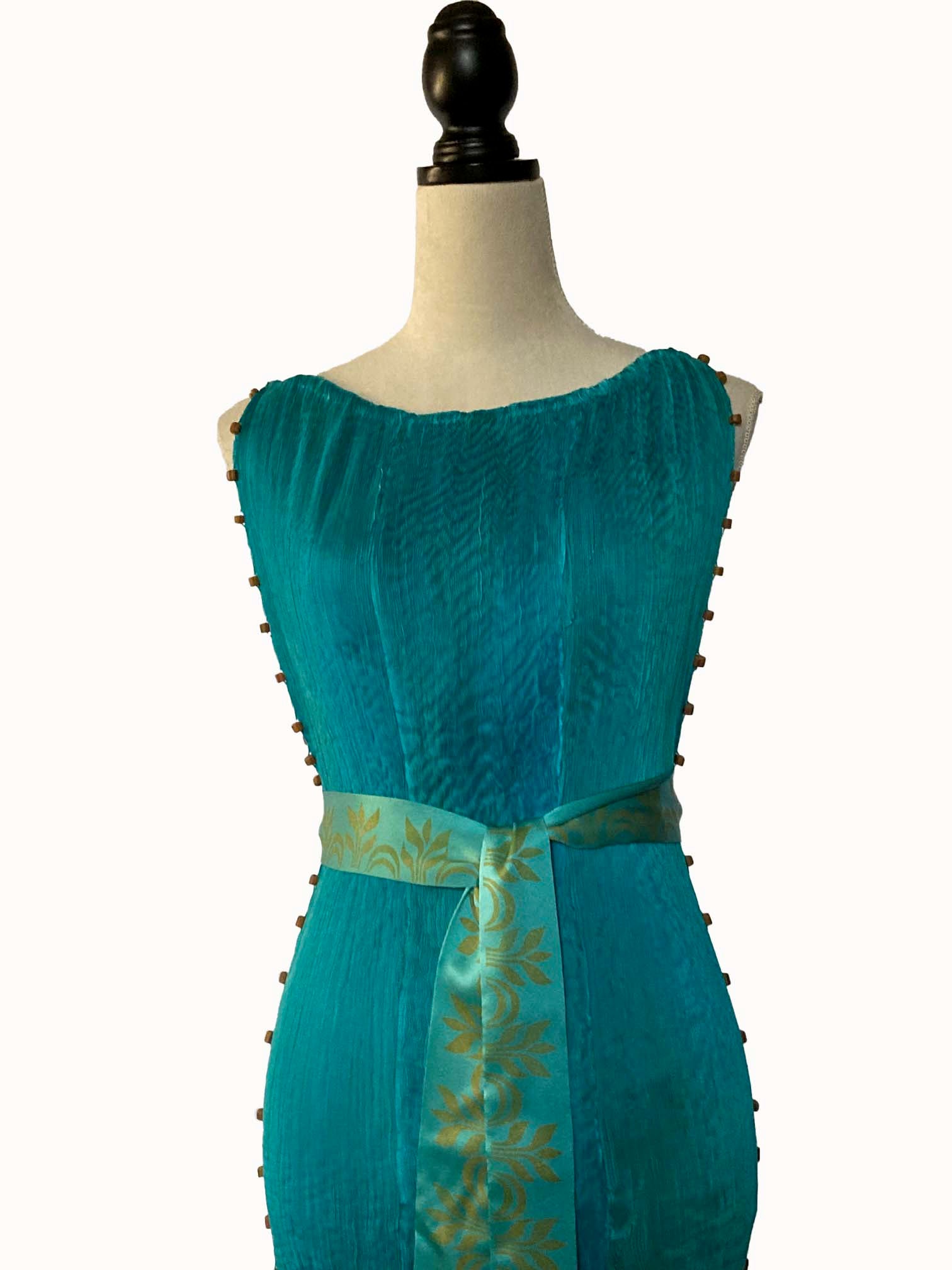 Verdant-Turquoise Pleated Silk Delphos Dress