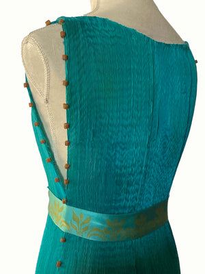 Verdant-Turquoise Pleated Silk Delphos Dress