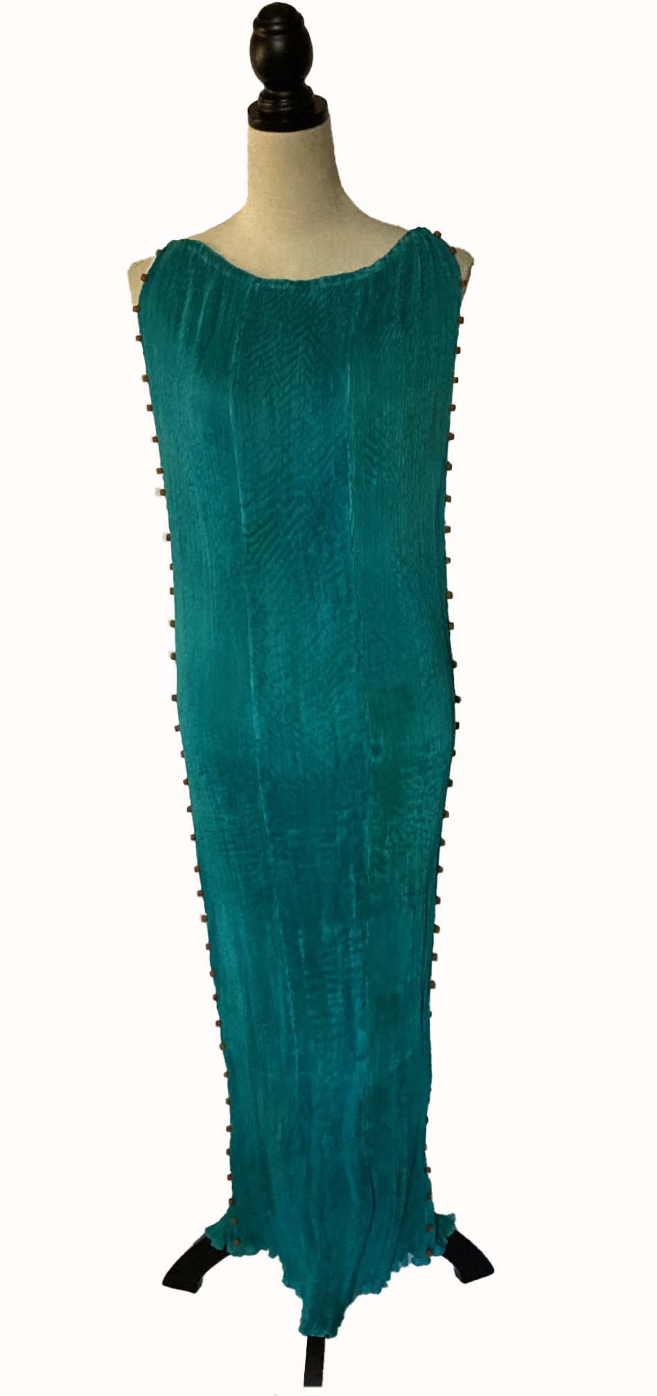 Verdant-Turquoise Pleated Silk Delphos Dress