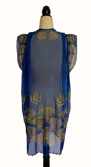 Printed Deep-Blue Silk Chiffon Tunic