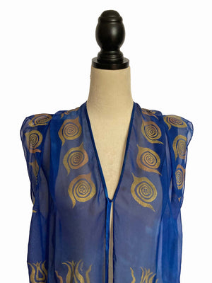 Printed Deep-Blue Silk Chiffon Tunic