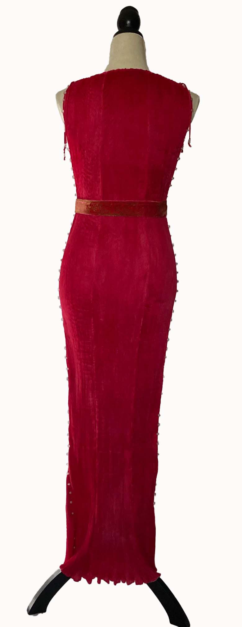 Cherry Pleated Silk Delphos Dress