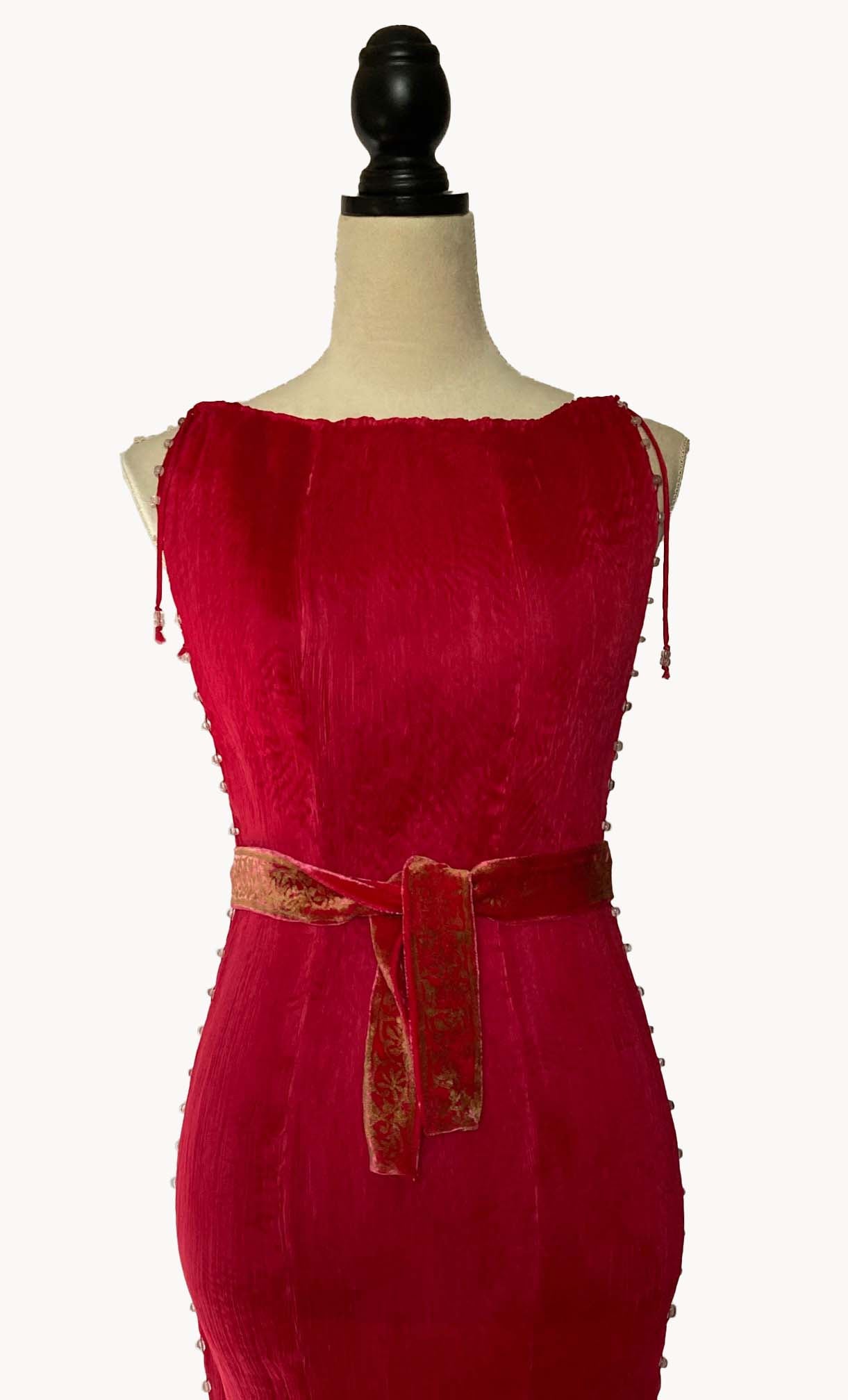 Cherry Pleated Silk Delphos Dress