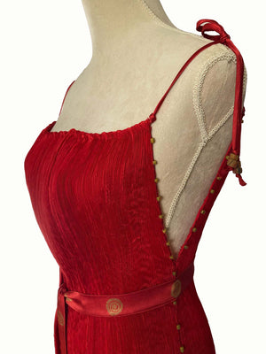 Crimson Pleated Silk Delphos Dress