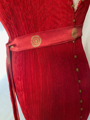 Crimson Pleated Silk Delphos Dress