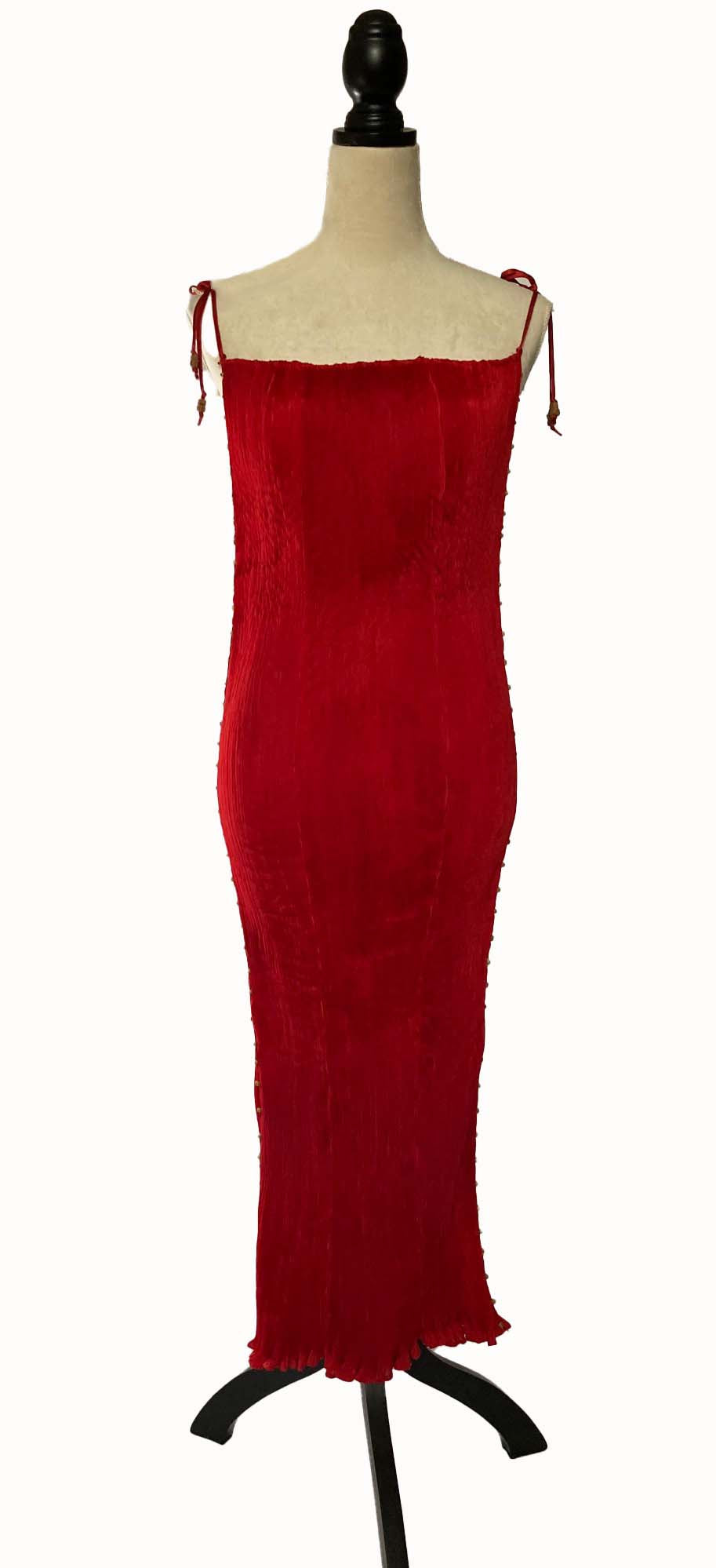 Crimson Pleated Silk Delphos Dress