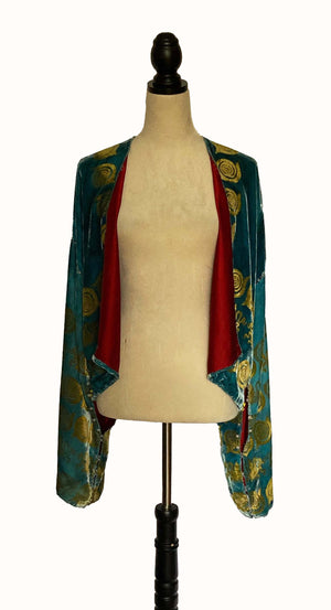 Bohemian Minoan Blue Silk Velvet Jacket