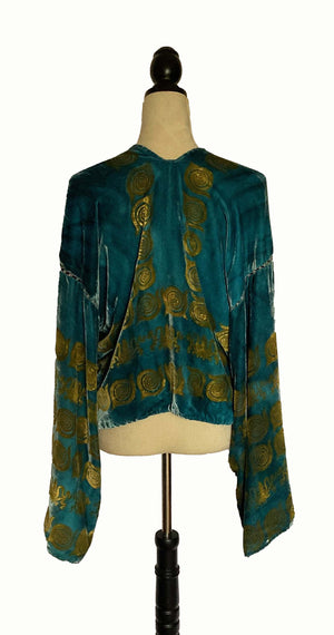 Bohemian Minoan Blue Silk Velvet Jacket