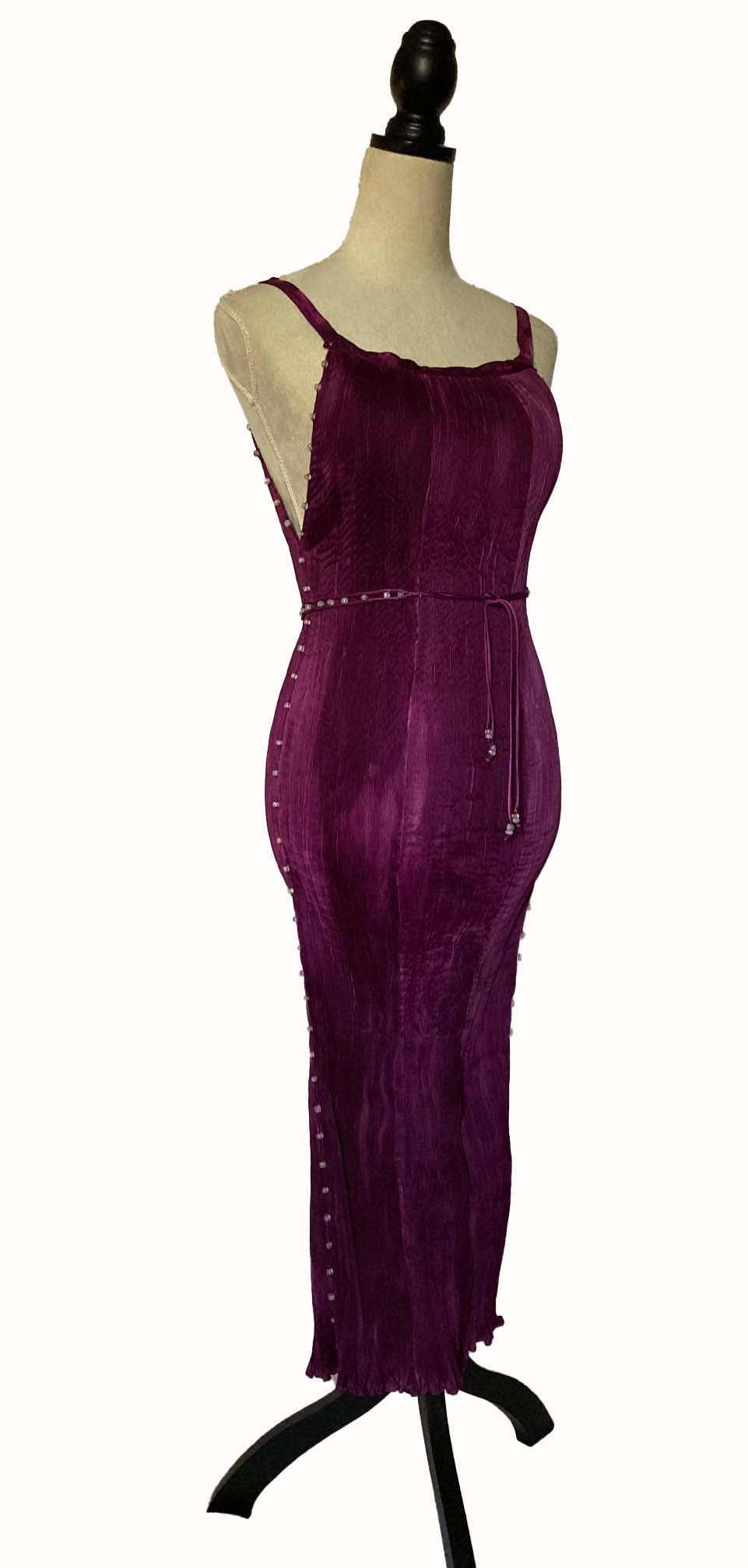 Plum Pleated Silk Delphos Dress