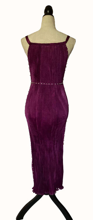 Plum Pleated Silk Delphos Dress