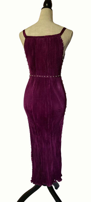 Plum Pleated Silk Delphos Dress