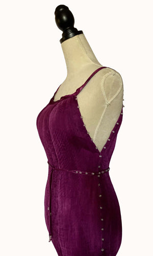 Plum Pleated Silk Delphos Dress