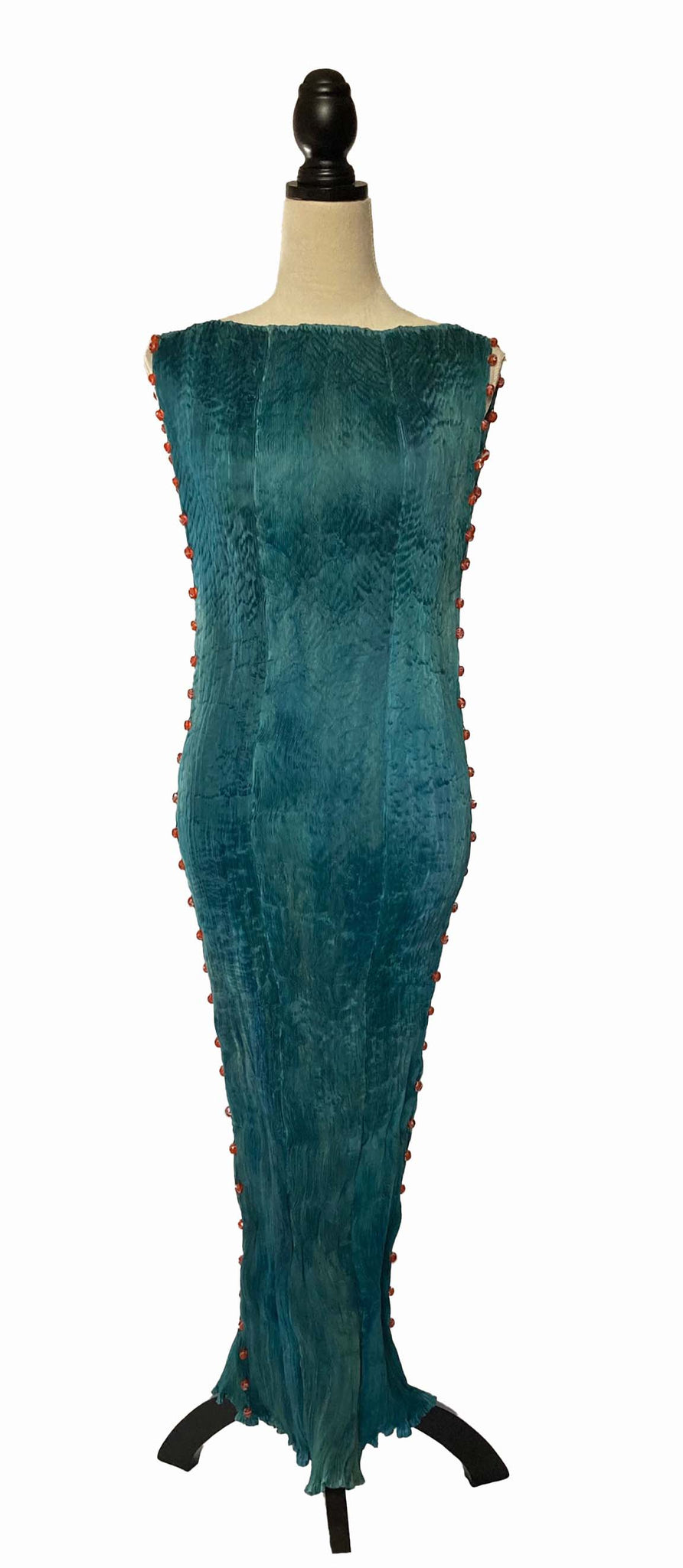 Teal Pleated Silk Delphos Dress